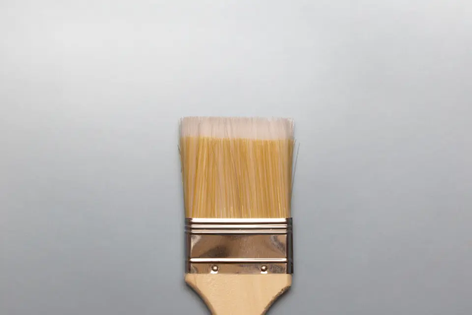 A clean decorating paintbrush on a pale grey background